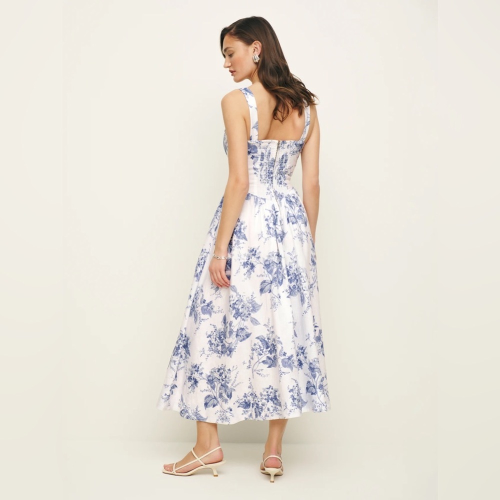 NWT Reformation Balia Midi Linen Dress in Lupine  Blue White Floral | size 2 - Picture 4 of 13